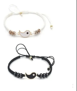 12pcs Yin Yang Charm Bracelet Set Tai Chi Pendant Braided Rope Adjustable