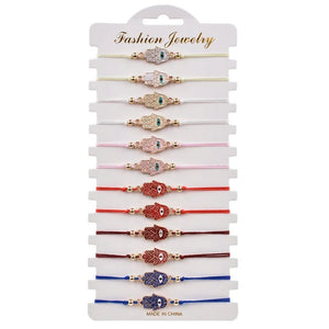 12Pcs/Set Eye Hand Fatima Bracelet Set For Women Girls