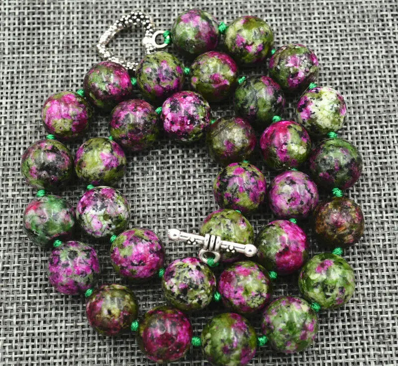 12mm Green Ruby Gemstone Necklace 18 Tibetan Silver Love Clasps