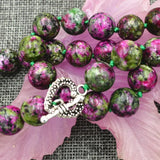 12mm Green Ruby Gemstone Necklace 18 Tibetan Silver Love Clasps