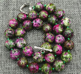 12mm Green Ruby Gemstone Necklace 18 Tibetan Silver Love Clasps
