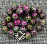 12mm Green Ruby Gemstone Necklace 18 Tibetan Silver Love Clasps