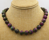 12mm Green Ruby Gemstone Necklace 18 Tibetan Silver Love Clasps