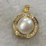 Elegant Lady's Pendant with 12mm Freshwater Pearl & Crystal Inlay