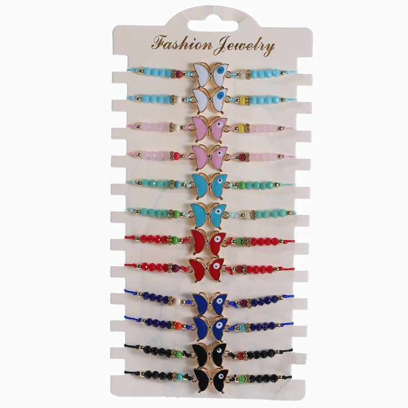 12pcs Woven Rope Chain Bracelet for Women Butterfly Beads Charms Jewelry