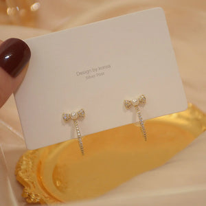 14K Zirconia Pearl Bow Earrings Gift
