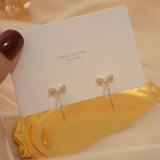 14K Zirconia Pearl Bow Earrings Gift