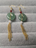 14K Gold-covered Green Jade Hand-woven Earrings Vintage Women Classic