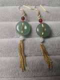 14K Gold-covered Green Jade Hand-woven Earrings Vintage Women Classic