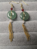 14K Gold-covered Green Jade Hand-woven Earrings Vintage Women Classic
