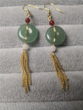 14K Gold-covered Green Jade Hand-woven Earrings Vintage Women Classic