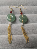 14K Gold-covered Green Jade Hand-woven Earrings Vintage Women Classic