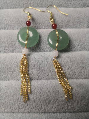 14K Gold-covered Green Jade Hand-woven Earrings Vintage Women Classic