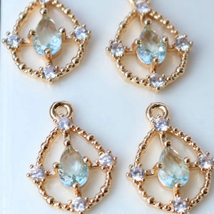 14K True Plated Zircon Cross Water Drop Necklace Pendant Earring Charms