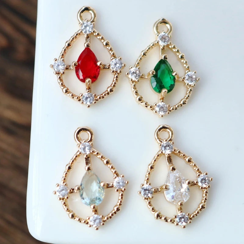 14K True Plated Zircon Cross Water Drop Necklace Pendant Earring Charms