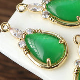 14K Plated Zircon Cat Eye Stone Water Drop Necklace Pendant