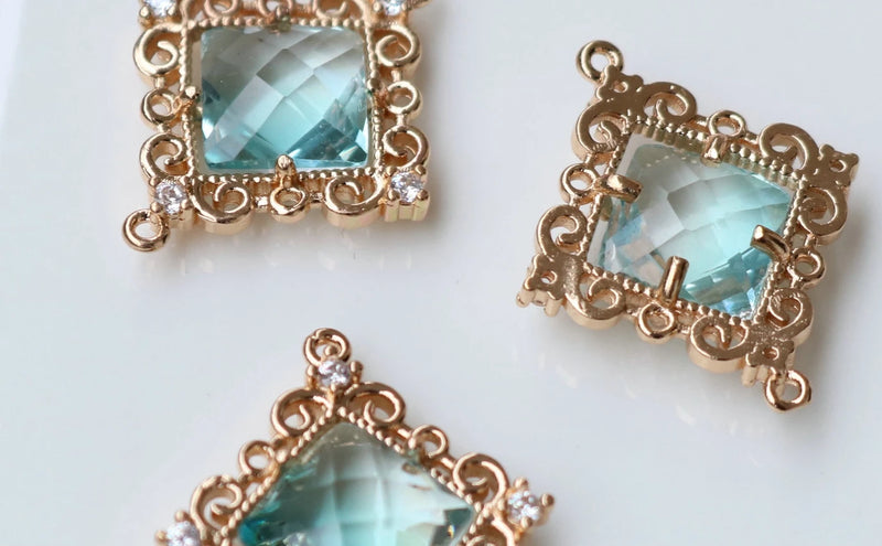 14K Plated Zircon Rhombus Necklace Pendant Earring Charms DIY Jewelry Accessory
