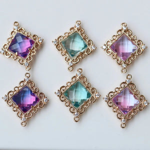 14K Plated Zircon Rhombus Necklace Pendant Earring Charms DIY Jewelry Accessory