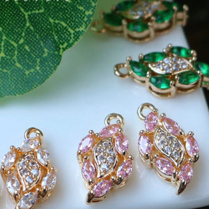 14K Plated Zircon Leaf Necklace Pendant Charms DIY Jewelry Making
