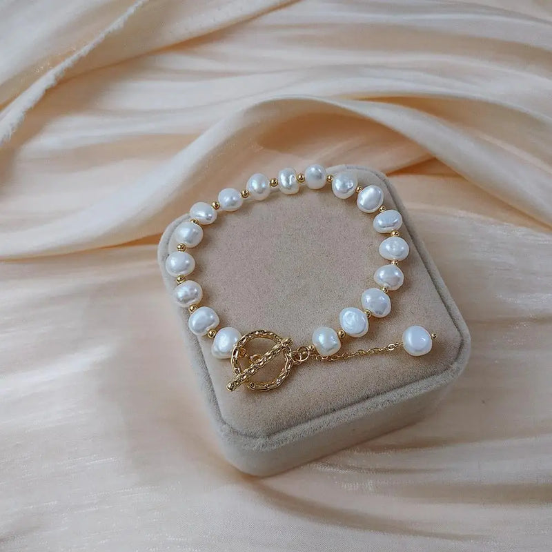 14k Filled Baroque Pearl Bracelet for Women, Wedding Gift