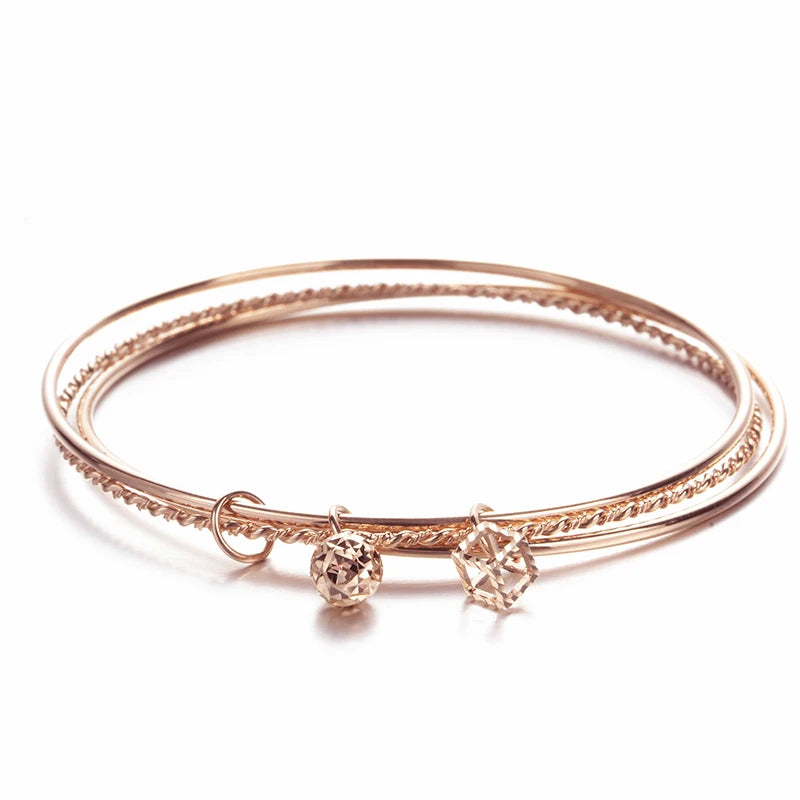 14k Rose Bead Square Pendant Bracelet for Women 585 Jewelry