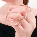 14k Rose Bead Square Pendant Bracelet for Women 585 Jewelry