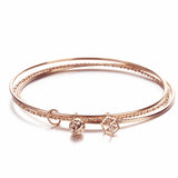 14k Rose Bead Square Pendant Bracelet for Women 585 Jewelry
