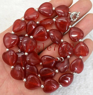 Natural Red Ruby Heart Gemstone Beads Necklace 18''