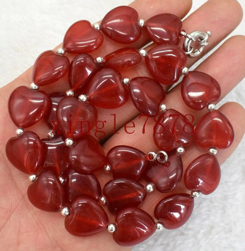 Natural Red Ruby Heart Gemstone Beads Necklace 18''