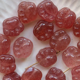 4Pcs 100% AA Red Strawberry Crystal Bear Cat Paw Quartz Beads Charms