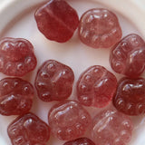 4Pcs 100% AA Red Strawberry Crystal Bear Cat Paw Quartz Beads Charms