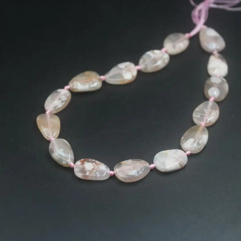15PCS Pink Cherry Blossom Agates Slab Nugget Beads