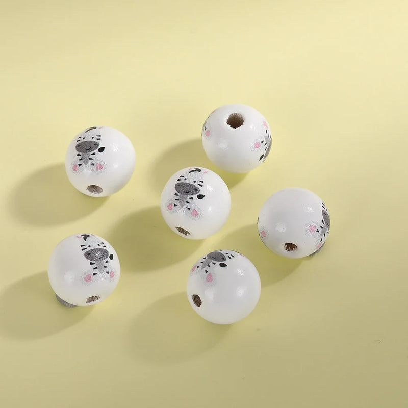 16mm 20Pcs Wild Animal Theme Print Round Beads Crafts DIY Jewelry