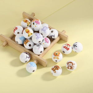 16mm 20Pcs Wild Animal Theme Print Round Beads Crafts DIY Jewelry