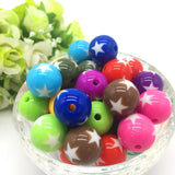 16mm 50Pcs Print Stars Acrylic Round Spacer Loose Beads Crafts