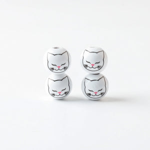 20Pcs 16mm Cat Printed Wooden Beads for DIY Crafts and Jewelry Making
