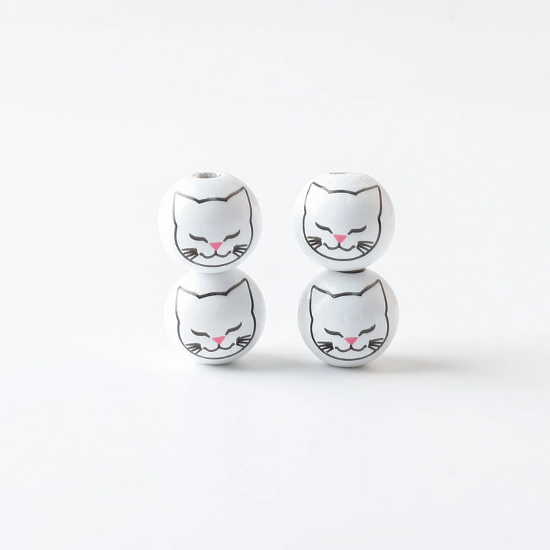 20Pcs 16mm Cat Printed Wooden Beads for DIY Crafts and Jewelry Making