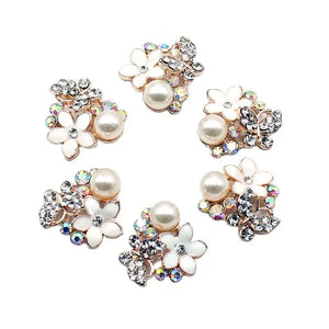 10pcs Butterfly Alloy Rhinestone Pearl Resin Rose Flower DIY Jewelry Accessories