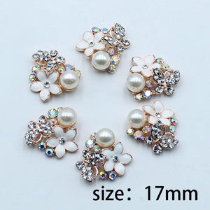 10pcs Butterfly Alloy Rhinestone Pearl Resin Rose Flower DIY Jewelry Accessories