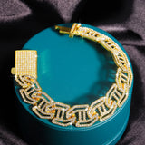 17mm Iced Out Cuban Link Chain Bracelet Full Rhinestones Hip Hop Jewelry