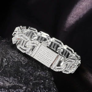 17mm Iced Out Cuban Link Chain Bracelet Full Rhinestones Hip Hop Jewelry