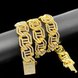 17mm Iced Out Cuban Link Chain Bracelet Full Rhinestones Hip Hop Jewelry
