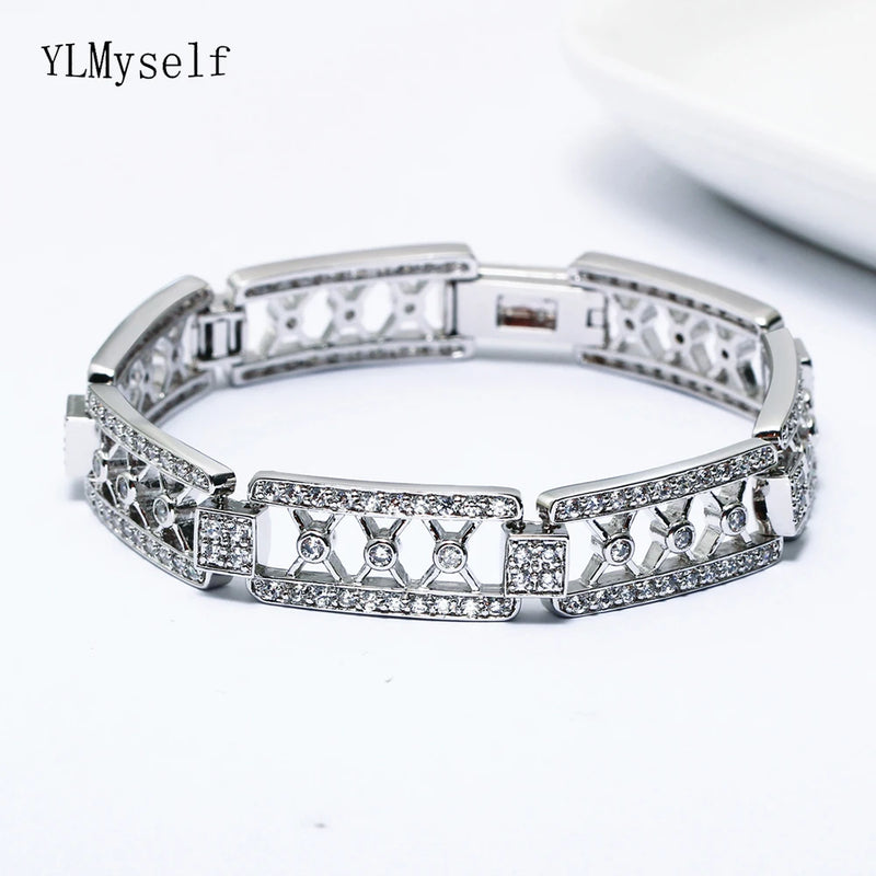 18.5cm Clear Crystal Stones Rectangle Bracelet & Bangle for Women
