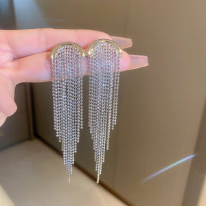 18K Plated 925 Silver Bead Chain Tassel Earrings