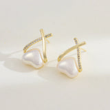 Heart Pearl Earrings 18K Plated Studs for Women Girls
