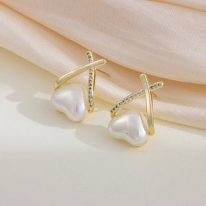Heart Pearl Earrings 18K Plated Studs for Women Girls