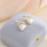 Heart Pearl Earrings 18K Plated Studs for Women Girls