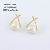 Heart Pearl Earrings 18K Plated Studs for Women Girls