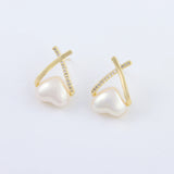 Heart Pearl Earrings 18K Plated Studs for Women Girls