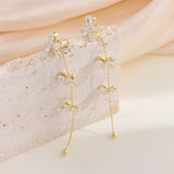 18K Plated Tassel Crystal Earrings Bowknot Drop Party Jewelry